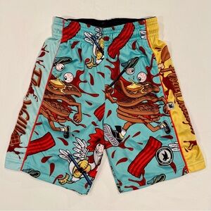 Flow Society Chicken and Waffles Attack Lacrosse Shorts Boys Large Summer Bacon